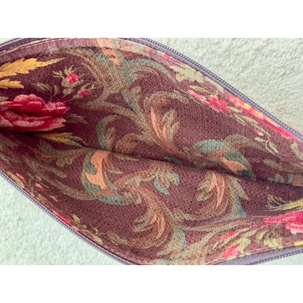 Brighton Vintage Straw Leather Tote, Floral Print Lined Purse‎ With Dust Bag
